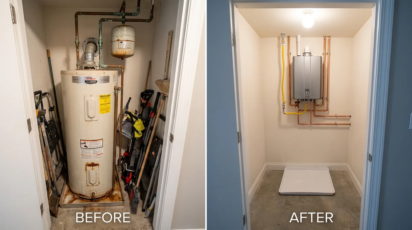 Tank water heater versus wall-mounted tankless unit comparison for Dover, OH homeowners